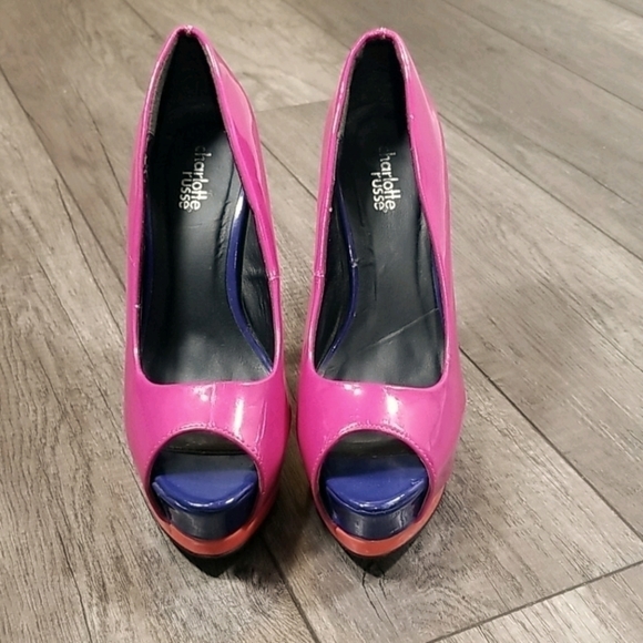 Charlotte Russe Tri-Colour Platform Peep Toe Heels - Picture 3 of 7